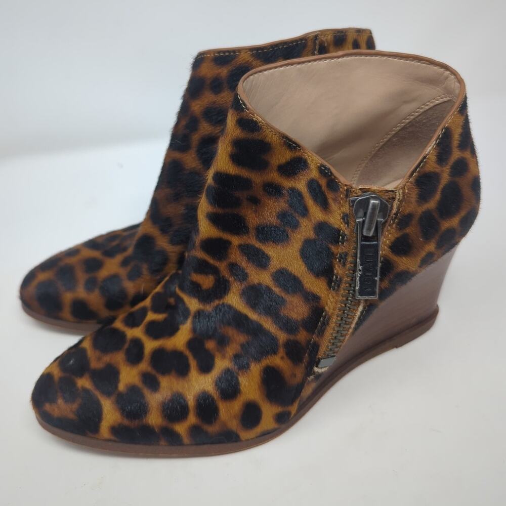 Nordstrom 1STATE Kaleb Boots Wedge Calf Hair Leopard Womens Size 6.5